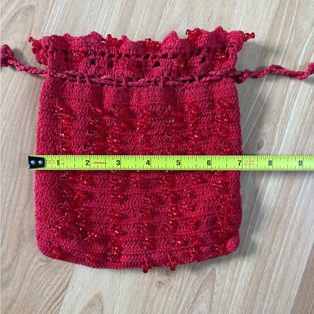 Elegant Red Crochet Beaded Drawstring Bag - Picture 7 of 9